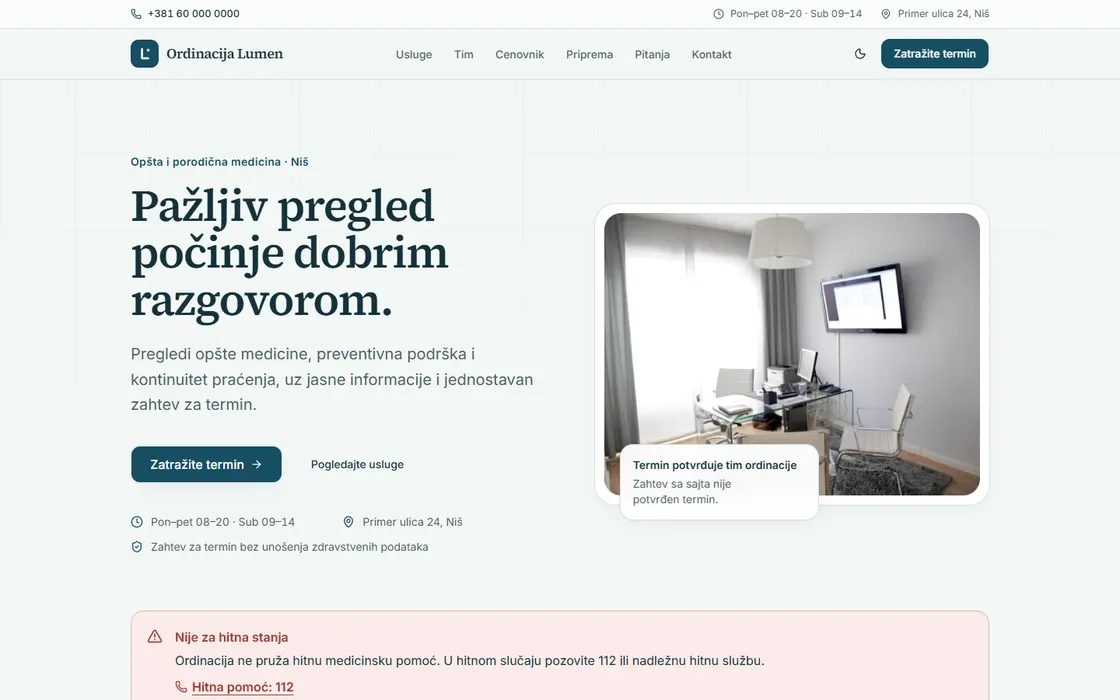 Home page of the Lumen Medical Practice concept
